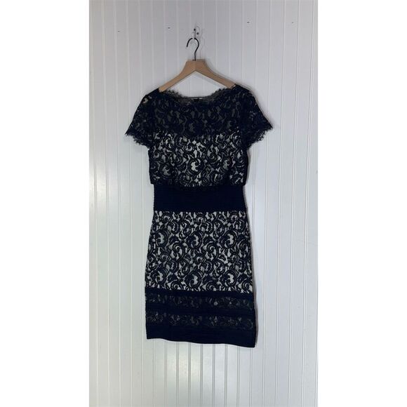Tadashi Shoji Size 8 Navy Blue Lace Sheath Cocktail Dress Lined - Picture 1 of 8